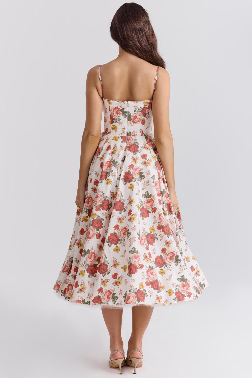 Floral Satin Corset Midi Dress