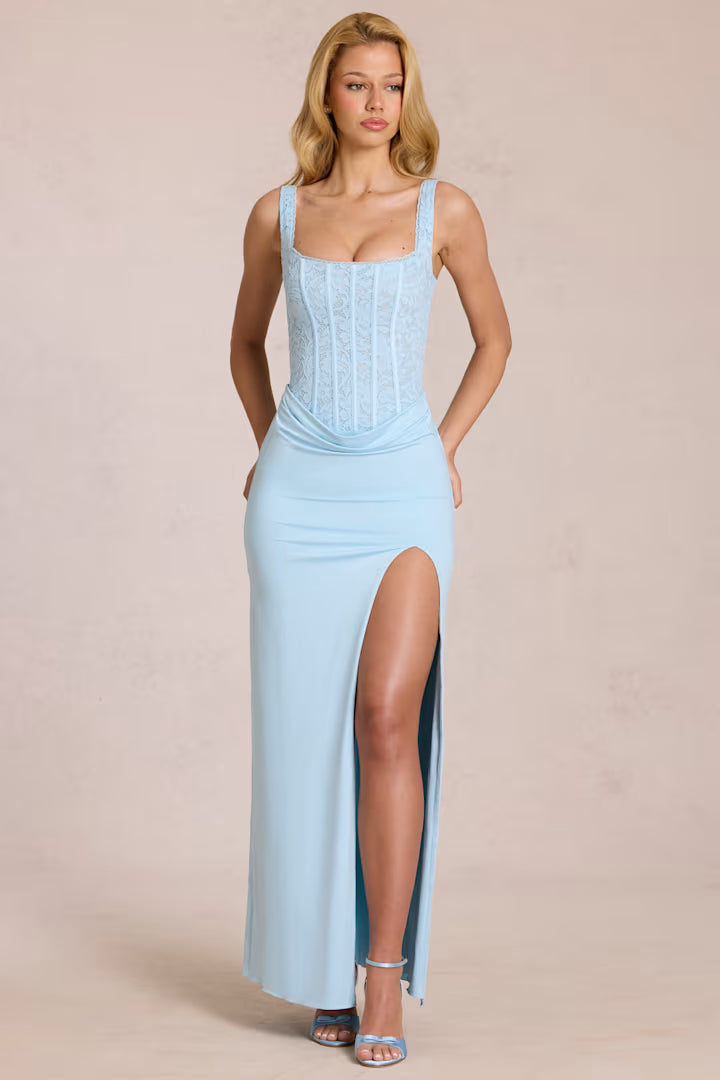 Lunar Sky Lace Corset Maxi Dress - Moonlit Enigma