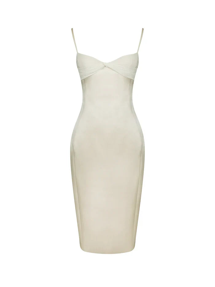 Apricot Twist Heart Slit Midi Dress