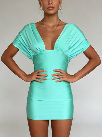 Ocean Silk Bow-Back Mini dress
