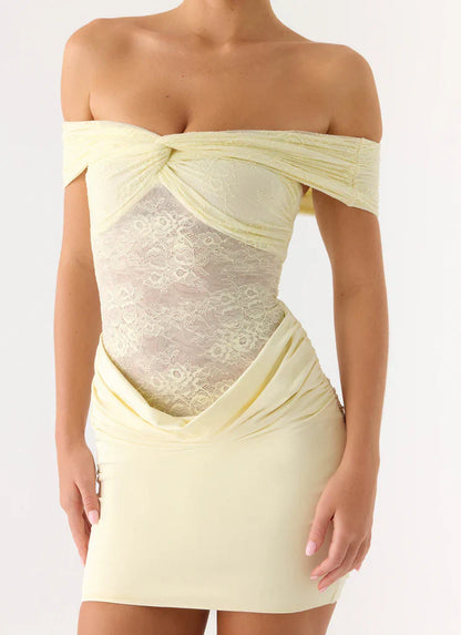 Élise Lace Corset Mini Dress - Yellow