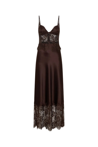 Mocha Élan Lace Satin Gown