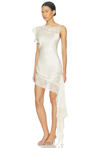 Ivory Petal Shoulder Mini Dress