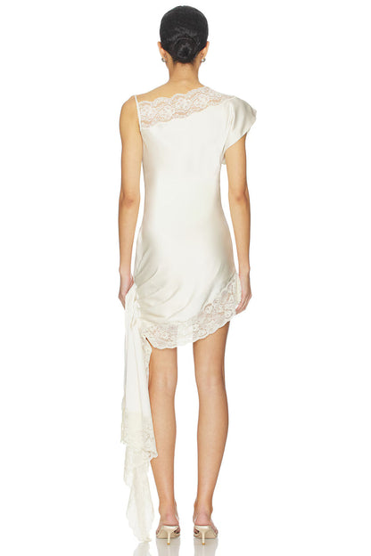 Ivory Petal Shoulder Mini Dress