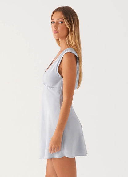 Bleu Lumière Satin Mini Dress