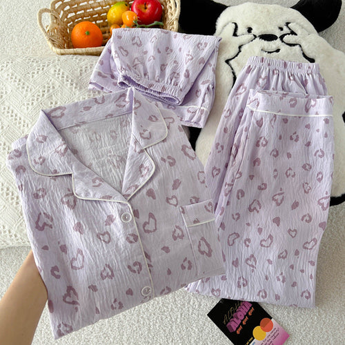 Leopard Pajama 3-Piece Set - Top x shorts x pants