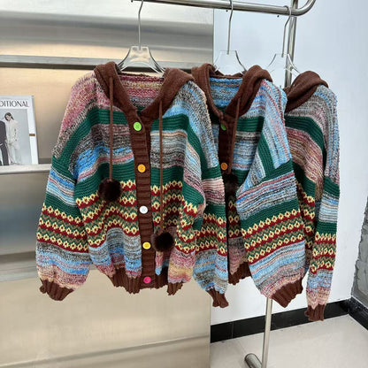 Striped Hoodie Knit Cardigan – Cozy Casual Style