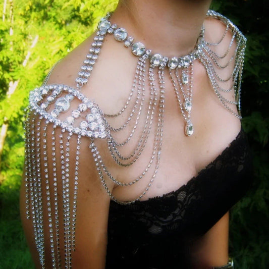 Rhinestone Tassel Shoulder Chain – Glam Dress Accessory