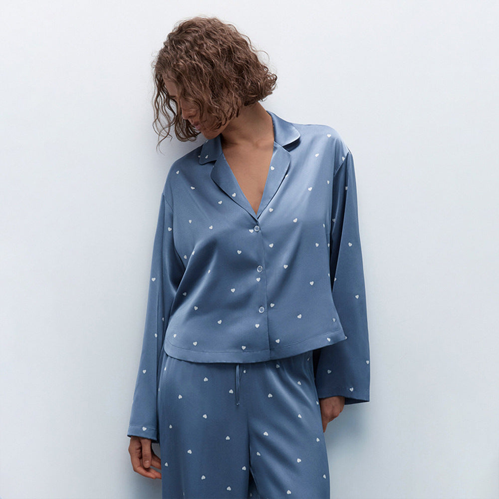 Heart Print Satin Pajama Set – Romantic & Silky