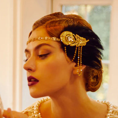 Rhinestone Feather Headpiece – Festive Glam Accessory