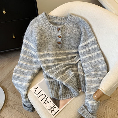 Buckled Up Striped Pullover Sweater – Retro Cozy Style