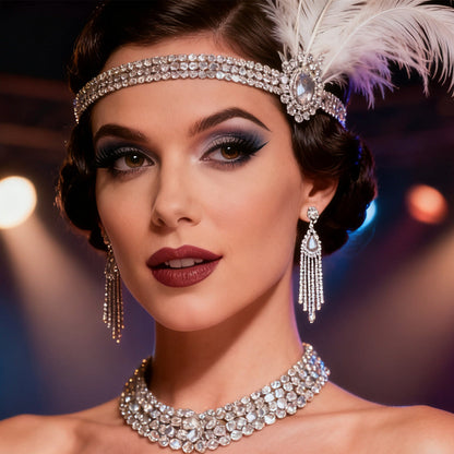 Rhinestone Feather Headpiece – Festive Glam Accessory