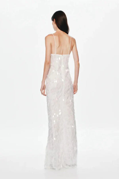 White Sequin Maxi Dress