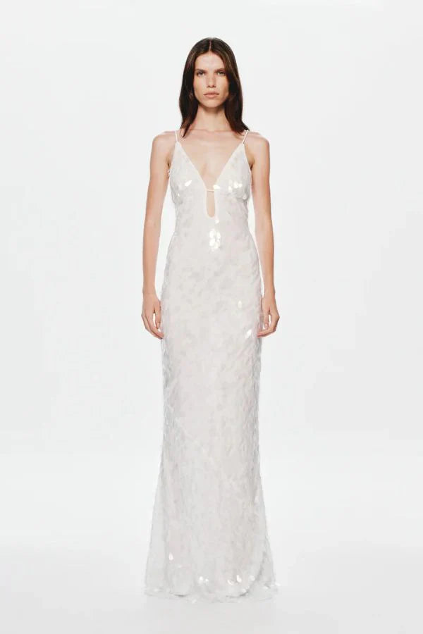 White Sequin Maxi Dress