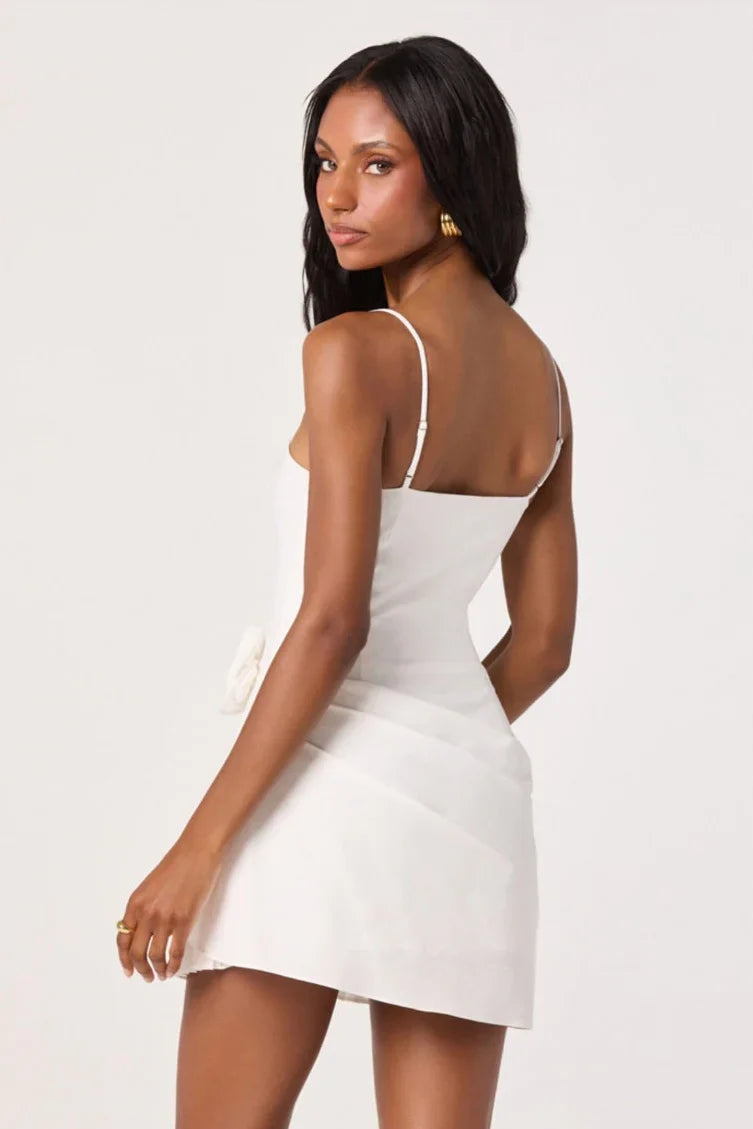 Genevieve Couture Rosette Embellished Pleated Mini Dress