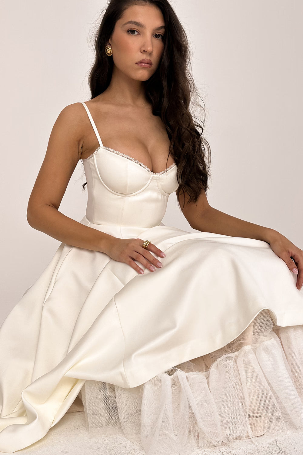 White Satin Corset Midi Dress