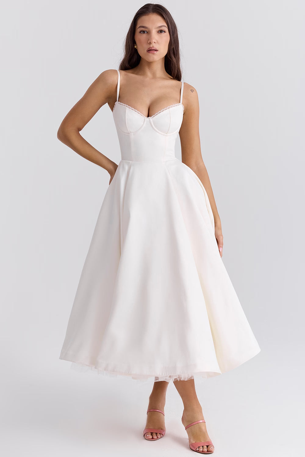 White Satin Corset Midi Dress