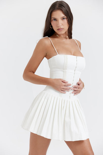 White Muse Pleated Mini Dress