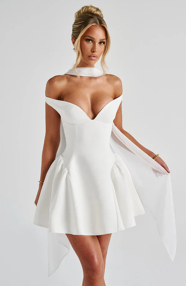 White Off Shoulder Corset Mini Dress