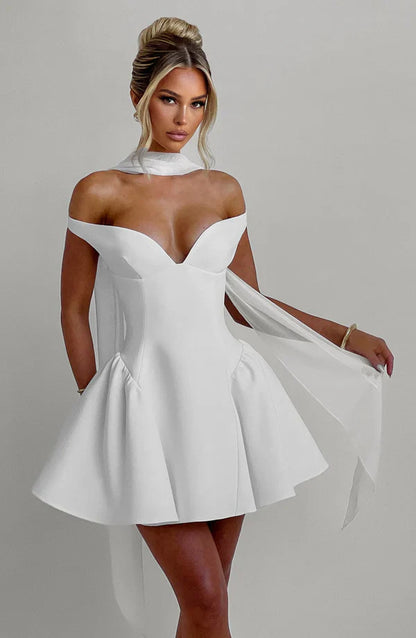 White Off Shoulder Corset Mini Dress